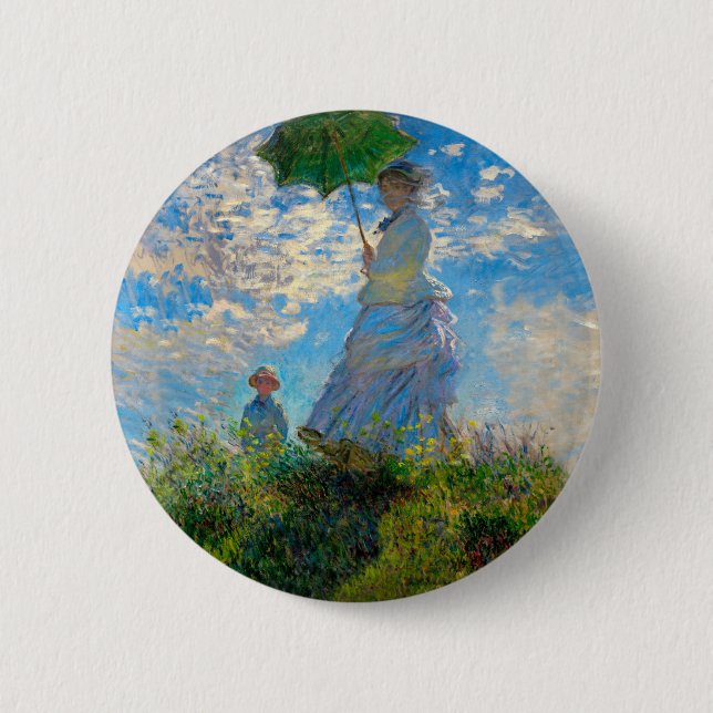Bóton Redondo 5.08cm Monet Mulher Guarda-Sol Impressionismo (Frente)