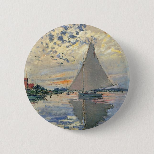 Bóton Redondo 5.08cm Monet Sailboat French Impressionism Classic Art (Frente)