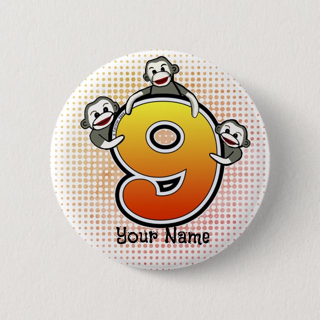 Bóton Redondo 5.08cm Monkey Número 9 (Frente)