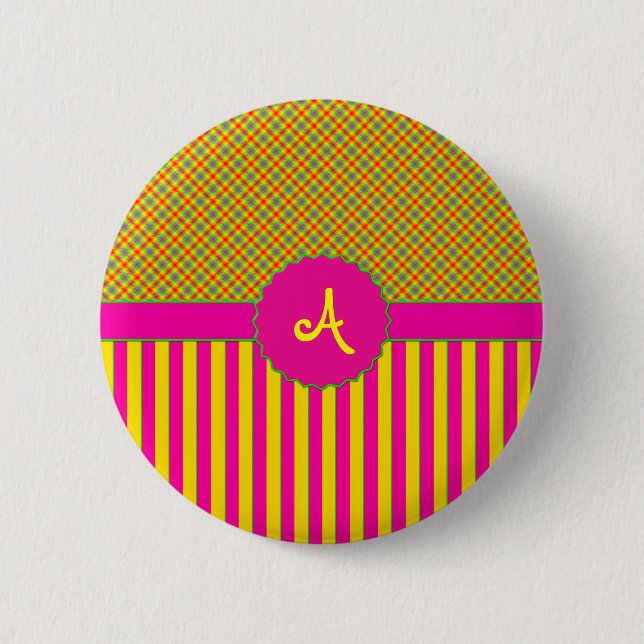 Bóton Redondo 5.08cm Monogram Tartan Tutti Frutti Yellow Button (Frente)