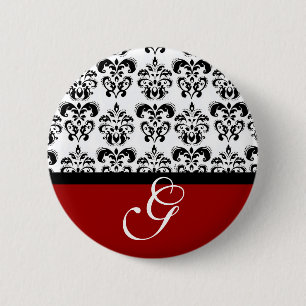 BÓTON REDONDO 5.08CM MONOGRAMA BRANCO PRETO VERMELHO DO CASAMENTO TEMA