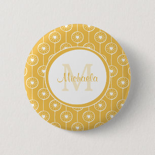 Bóton Redondo 5.08cm Monograma de na moda amarelo e branco com nome