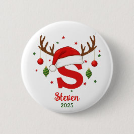 Bóton Redondo 5.08cm Monograma de Natal Personalizado S Chapéu de Papai