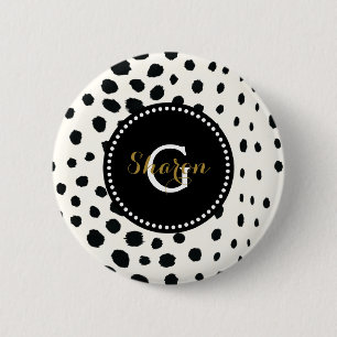 Bóton Redondo 5.08cm Monograma do padrão-impressão do chic black cheeta