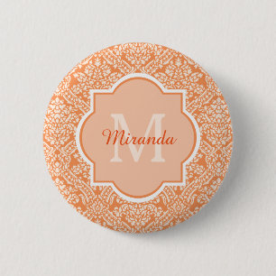 Bóton Redondo 5.08cm Monograma e Nome da Cor damasco Laranja Elegante