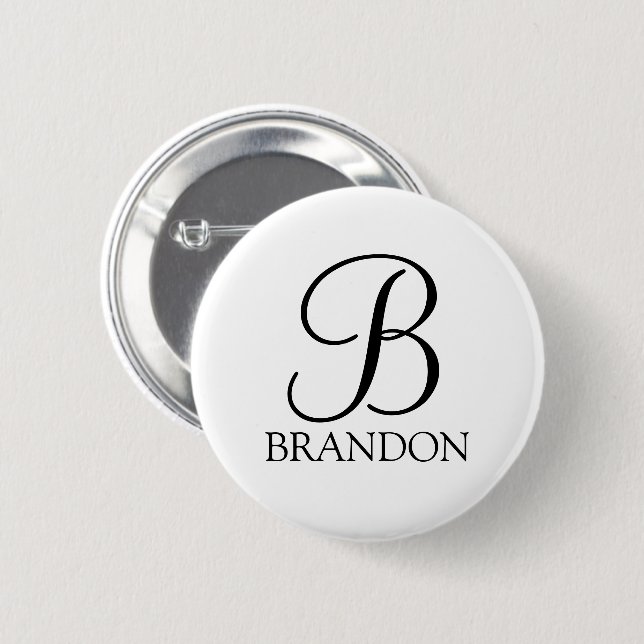 Bóton Redondo 5.08cm Monograma e Nome de Script Personalizado (Frente & Verso)