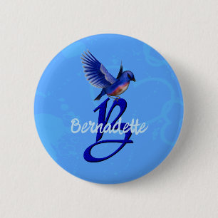 Bóton Redondo 5.08cm Monograma Inicial Bluebird Personalizado B