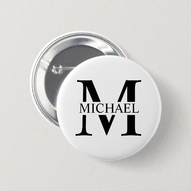 Bóton Redondo 5.08cm Monograma Personalizado Branco e Nome (Frente & Verso)