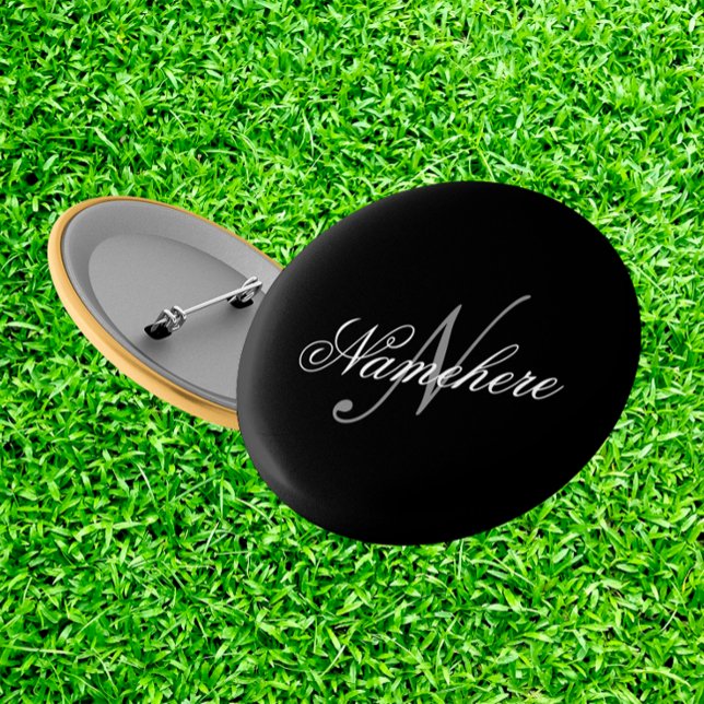 Bóton Redondo 5.08cm Monograma Personalizado Único de Nomes Preto e Bra (Criador carregado)