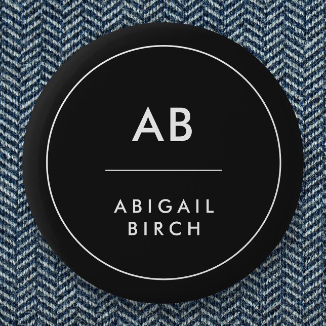 Bóton Redondo 5.08cm Monograma Preto e Branco Mínimo Simples e Moderno (Criador carregado)