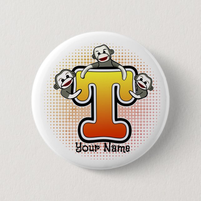 Bóton Redondo 5.08cm Monograma T Sock Macaco (Frente)