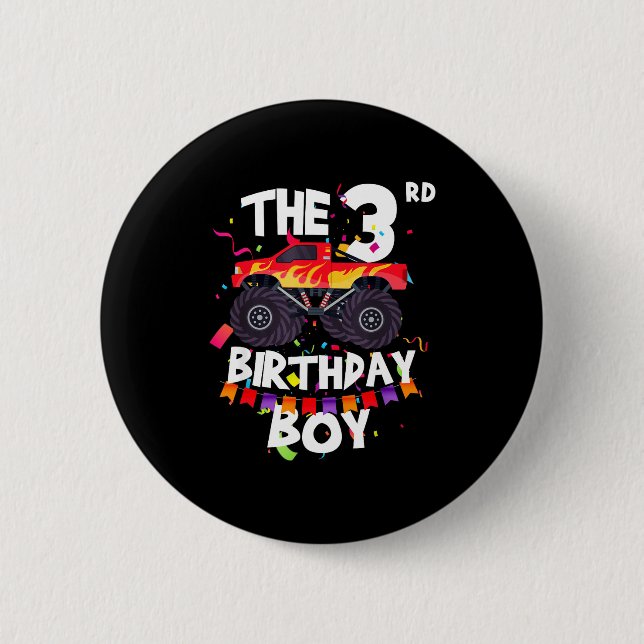 Bóton Redondo 5.08cm Monster Truck 3rd Birthday Boy Funny 3 Years Old B (Frente)