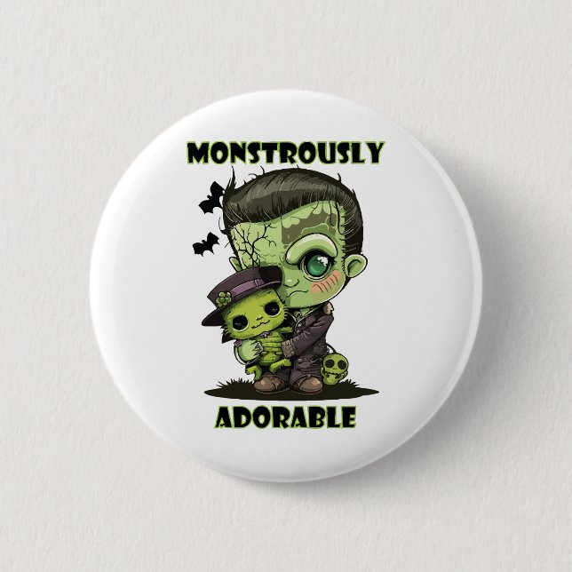 Bóton Redondo 5.08cm Monstro de Frankenstein Fofo com pelúcia (Frente)