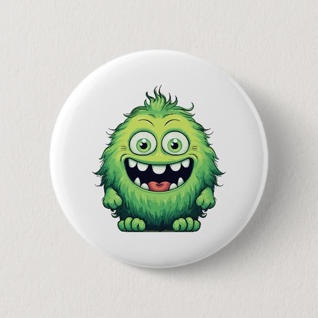 Bóton Redondo 5.08cm Monstro Verde Fofo Sorridente Desenho Animado (Frente)