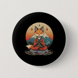 Bóton Redondo 5.08cm Montanha de Meditação da Raposa Vermelha Yoga Zen