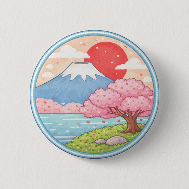 Bóton Redondo 5.08cm Monte Fuji do Japão (Frente)
