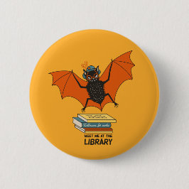 Bóton Redondo 5.08cm Morcego Leitor | Bibliotecário Caprichoso com Livr