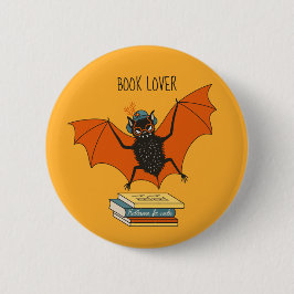 Bóton Redondo 5.08cm Morcego Leitor | Bibliotecário Caprichoso com Livr