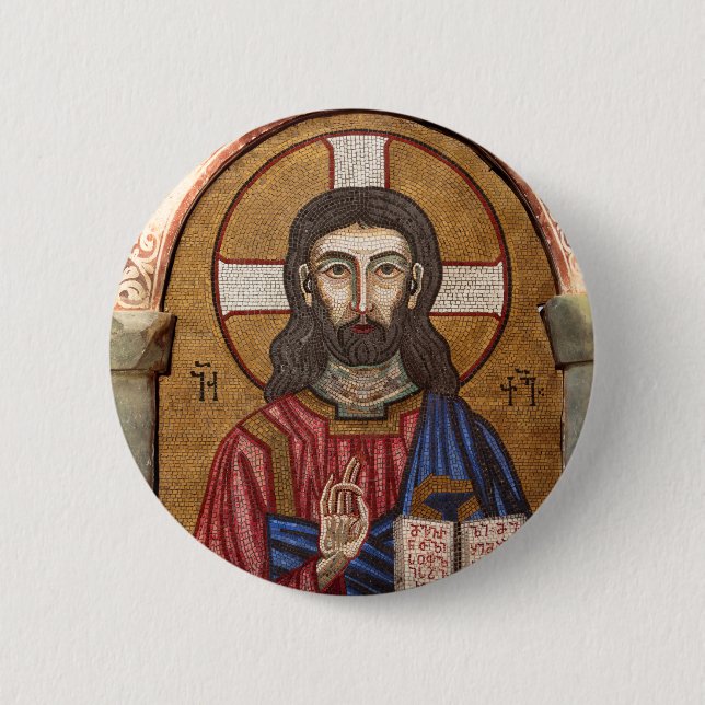 Bóton Redondo 5.08cm Mosaico Antigo de Jesus (Frente)