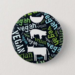 Bóton Redondo 5.08cm Mosaico da Palavra-Nuvem do "Vegan" com porco,