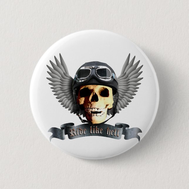 Bóton Redondo 5.08cm Motorista Skull a (Frente)