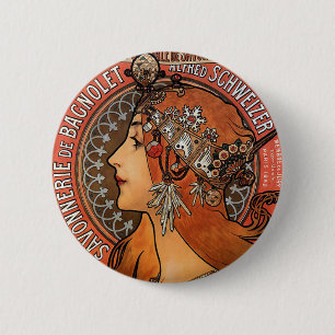 Bóton Redondo 5.08cm Mucha - arte Nouveau