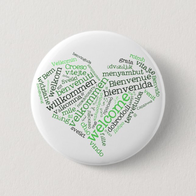 Bóton Redondo 5.08cm Muitas línguas) botão bem-vindo do coração ( (Frente)