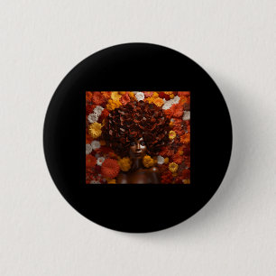 Bóton Redondo 5.08cm Mulher Afro Negra Floral Rainha Puff Art Melanin A