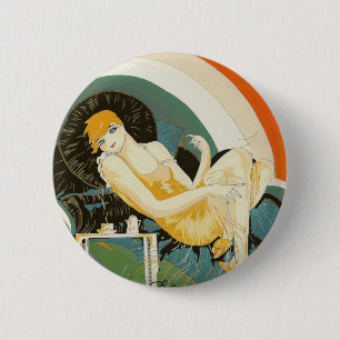 Bóton Redondo 5.08cm Mulher Art Déco Antiga Reclinada no Sofá, Chompre