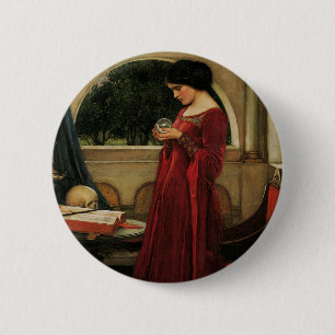 Bóton Redondo 5.08cm Mulher Bola de Cristal Pintura Waterhouse