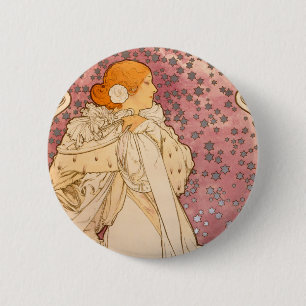 Bóton Redondo 5.08cm Mulher de Beleza Art Nouveau Mucha