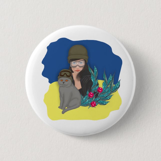 Bóton Redondo 5.08cm Mulher Ucraniana Militar (Frente)
