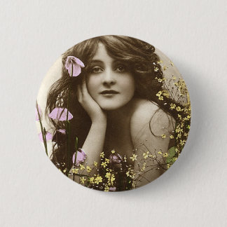 Bóton Redondo 5.08cm Mulher Vintage Retro Vitoriana Menina das Flores