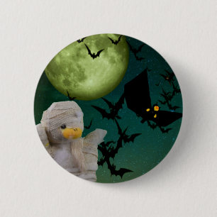 Bóton Redondo 5.08cm Múmia, Morcego e Lua Halloween
