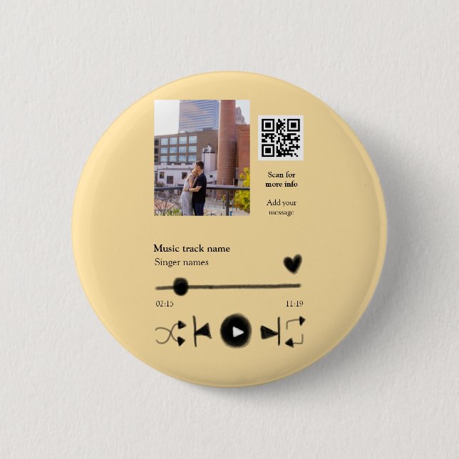 Bóton Redondo 5.08cm Music player personalized couple love q r code tex (Frente)