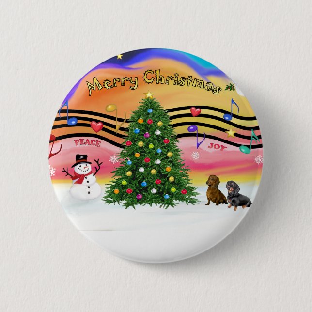 Bóton Redondo 5.08cm Música de Natal 2 - Dachshances (dois) (Frente)