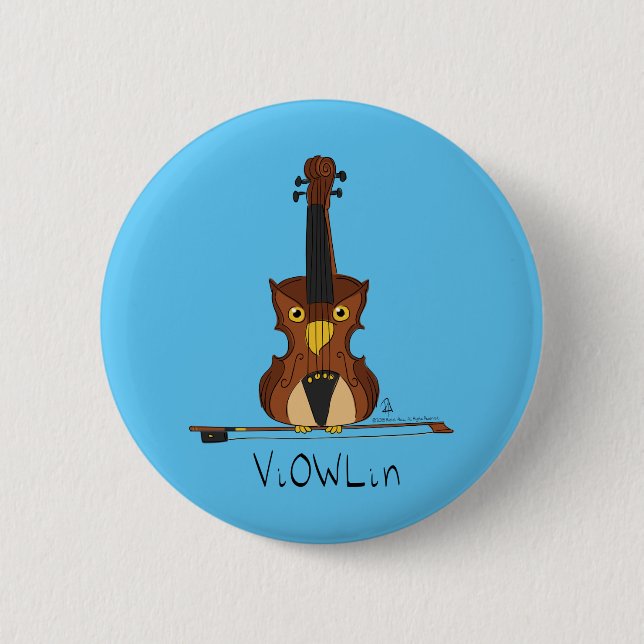 Bóton Redondo 5.08cm Música Engraçada Violin Cute Owl Musical Kids (Frente)