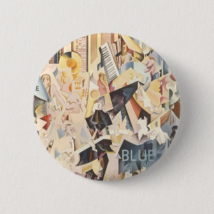 Bóton Redondo 5.08cm Música Vintage, Jazz Art Déco, Rapsódia em Azul