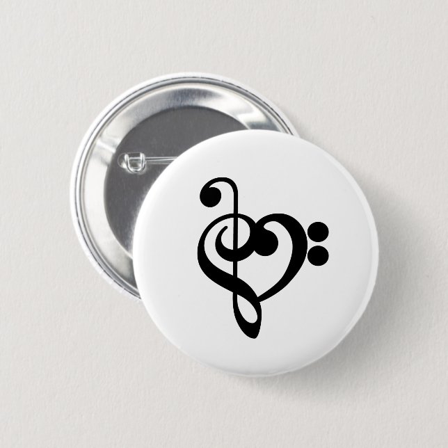 Bóton Redondo 5.08cm Musical Music Heart - Treble Bass Clef (Frente & Verso)