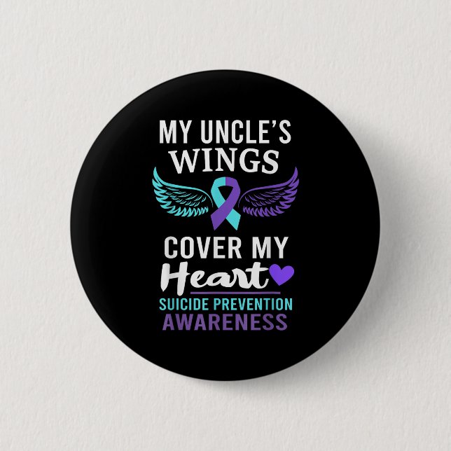 Bóton Redondo 5.08cm My Uncle's Wings Cover Heart Suicide Awareness Rib (Frente)