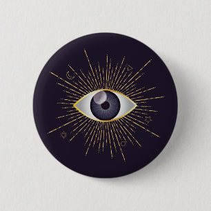 Bóton Redondo 5.08cm Mystic Mau Eye Nazar Mati Dourado e Violeta