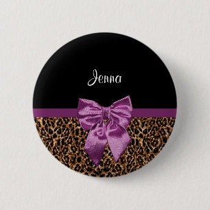 Bóton Redondo 5.08cm Na moda Leopard Imprima Arco e nome roxo elegantes