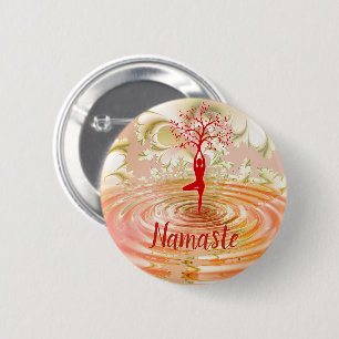 Bóton Redondo 5.08cm Namaste Citação Yoga Tree of Life Zen