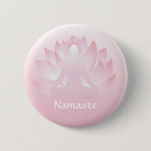 Bóton Redondo 5.08cm Namaste Yoga Lotus Botão Cor-de-rosa com o botão
