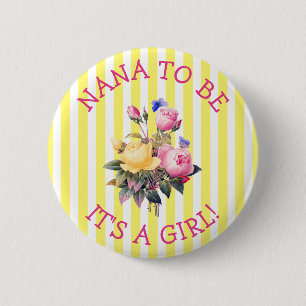 Bóton Redondo 5.08cm NANA to be Pink Floral Baby Shower Button