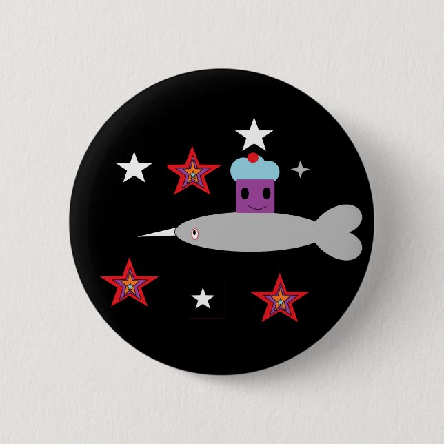 Bóton Redondo 5.08cm Narwhal e o cupcake Espacial (Frente)