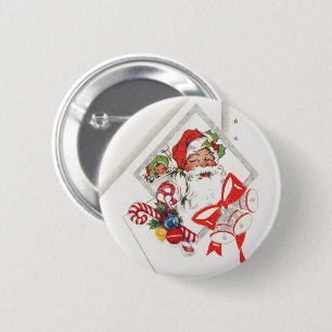 Bóton Redondo 5.08cm Natal Antigo, Papai Noel com Bengalas de Natal