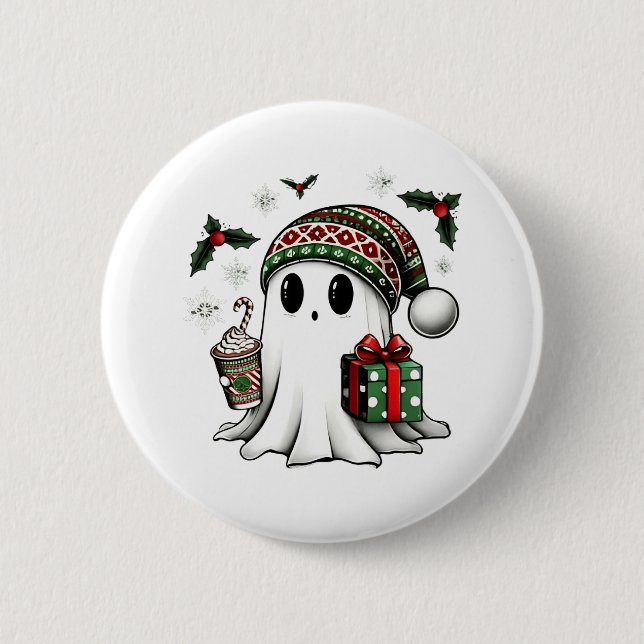 Bóton Redondo 5.08cm Natal Assustador Fantasma do Halloween Chapéu de P (Frente)