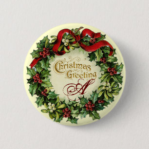 BÓTON REDONDO 5.08CM NATAL CRUZADO COM MISTETOS E HOLLY BERRIES
