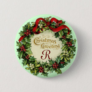 BÓTON REDONDO 5.08CM NATAL CRUZADO COM MISTETOS E HOLLY BERRIES